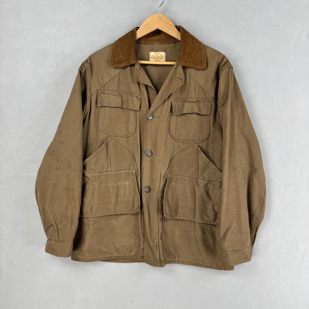 Vintage Saftbak Jacket Mens Medium Brown Canvas Hunting Coat Water Repellent
